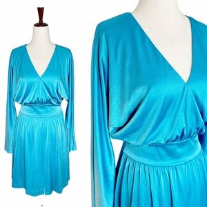Halston Heritage Aqua Satin Retro A-Line Dress Size 4